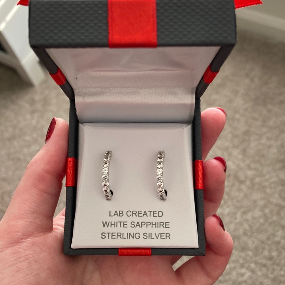 Lab Created White Sapphire Sterling Silver Hoops